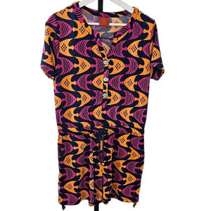 Tracy Negoshian  Womens Fish Romper Size Small Tie Waist Multi Color Fish Button